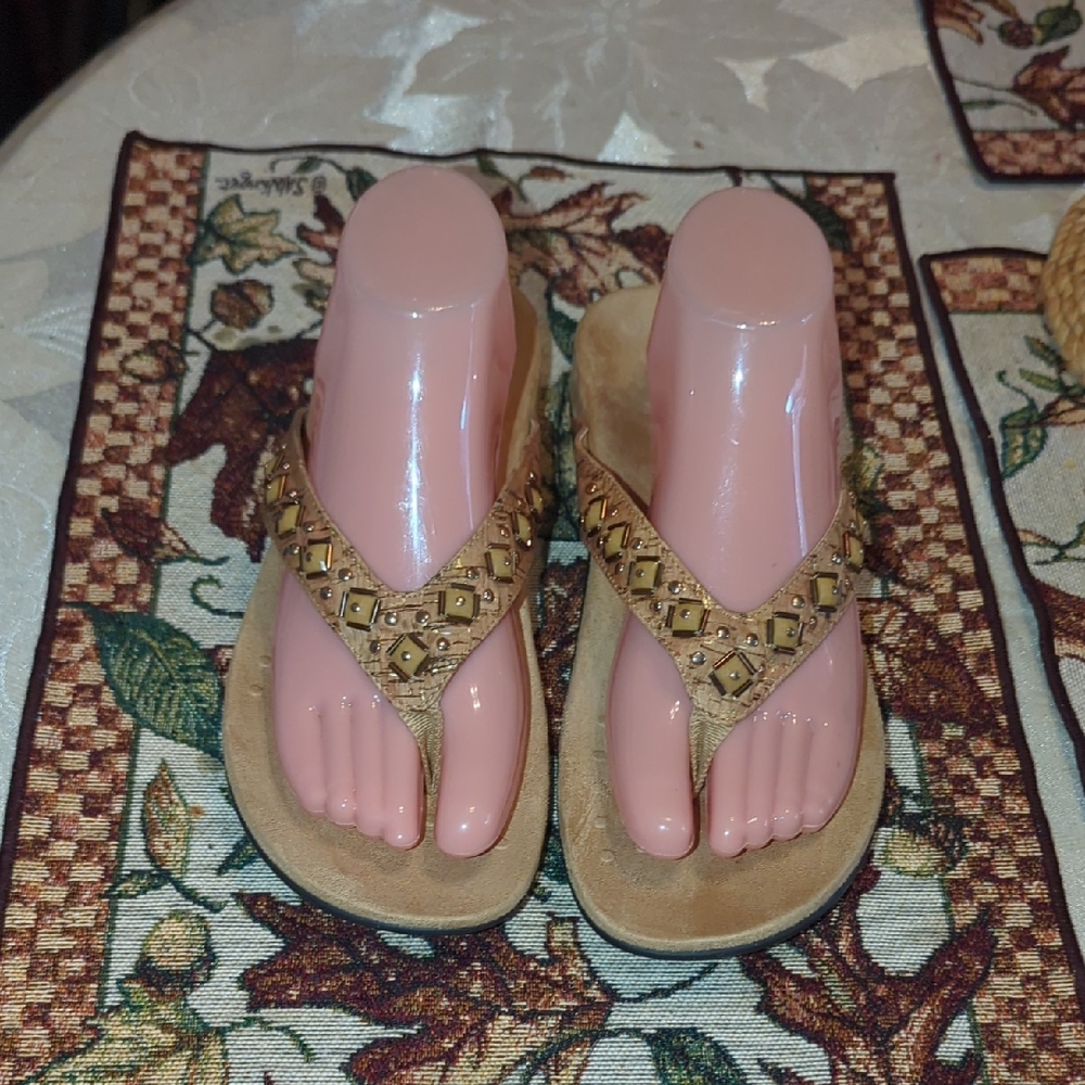 Vionic Brown Sandals with Gold Accents